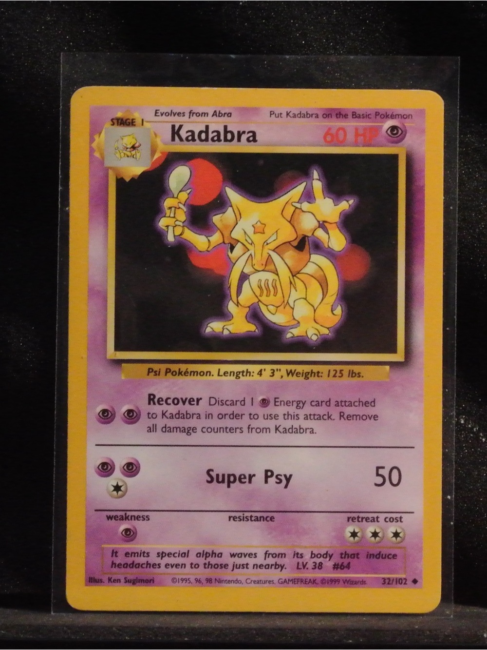 Pokemon Kadabra Trading Card - Rare Base Set Collectible